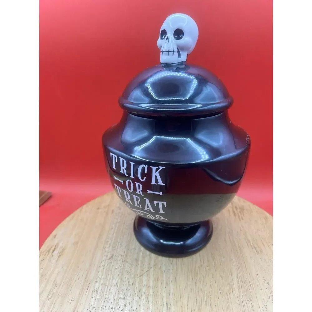 Hyde and Eek! Cookie Jar Urn - Skull Black Ceramic Trick Or Trick Halloween